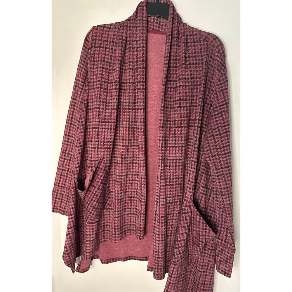 Cuddl Duds Women’s Open Cardigan L Burgundy Gingham Look Cozy Comfortwear